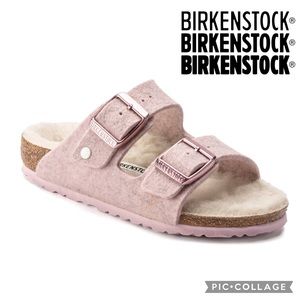 Birkenstocks Arizona Happy Lamb Wool Sandal {Soft Pink} 34